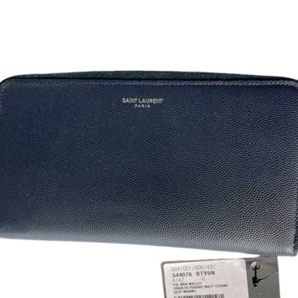 YSL Saint Laurent Continental Navy Blue Leather Zip-around Wallet